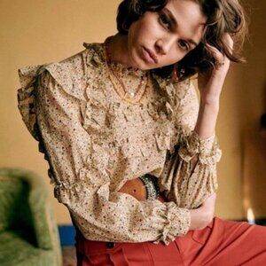 Sezane Emmy Blouse Beige Flowers